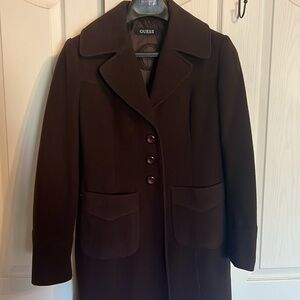 Guess brown wool knee length 3 button coat with front pockets szL